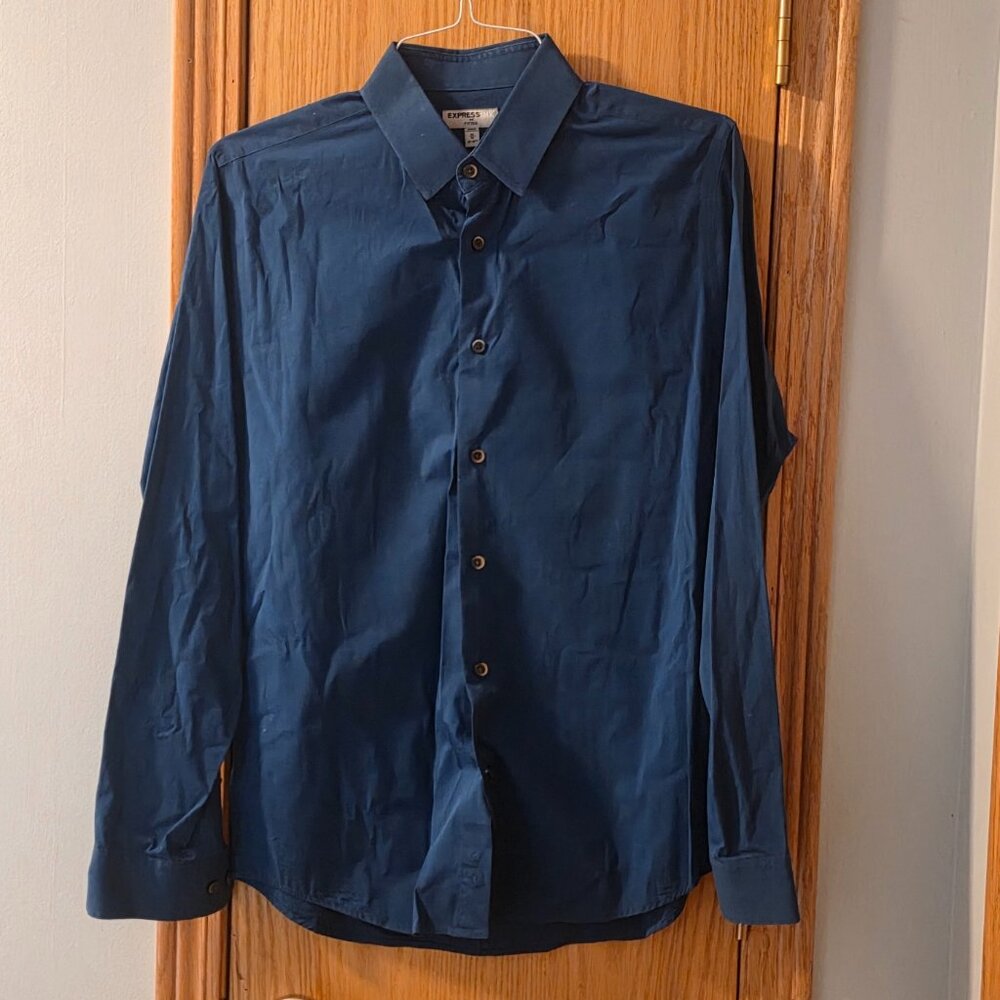 Express 1MX Slim Fit Navy Dress Shirt Men's M — Like New